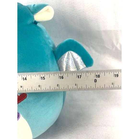 SquishMallows Tatiana The Teal Dragon 12" Plush Pillow with Hearts - Picture 5 of 9